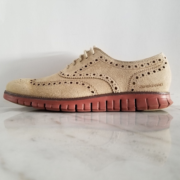 COLE HAAN ZEROGRAND Wing-Tip Oxford Beige Red Mens - Picture 5 of 8